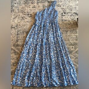 Floral Blue One Shoulder Dress